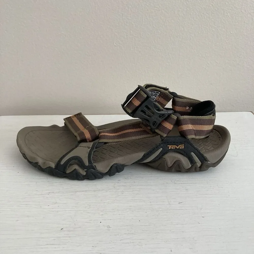 TEVA Mens Volterra Hiking Sports Sandals Brown Orange Striped Comfort Size 7